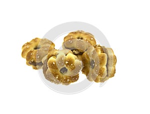 flower biscuitsâ€‹ with pineappleâ€‹ jamâ€‹ isolatedâ€‹ onâ€‹ whiteâ€‹ background