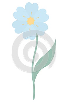 Flower. Blossoming bud with a yellow core. Flowering plant with blue petals. Color vector illustration.