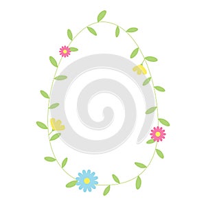 Flower border. Easter egg shaped frame. Holiday design element for Easter, greeting card, invitation, flyer.