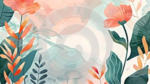 Flower and botanical leaves. Organic shapes, watercolor