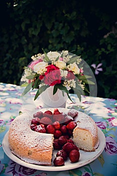 Flower bouquet and angelfood cake