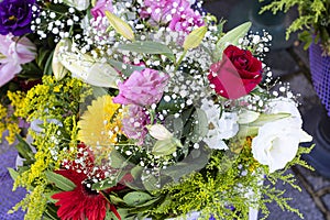 Flower bouquet close-up. There are many kinds of flowers in verenkte.