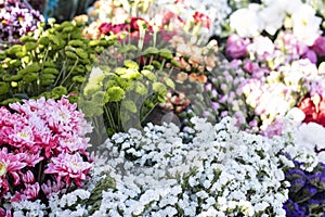 Flower bouquet close-up. There are many kinds of flowers in verenkte.