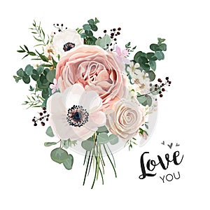 Flower Bouquet floral bunch, vector boho design object, element.