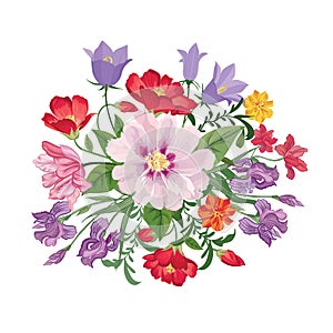 Flower bouquet. Floral frame. Flourish greeting card. Blooming f