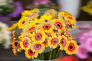 Flower bouquet of gerberas of yellow color