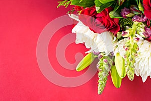 Flower bouquet on green background