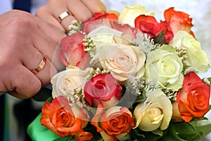 Flower, bouquet, love, day, valentine, marriage, background, hymeneal, rings, decoration, concept, holiday, object photo