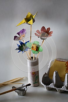 Flower bouquet made in kids creative activity