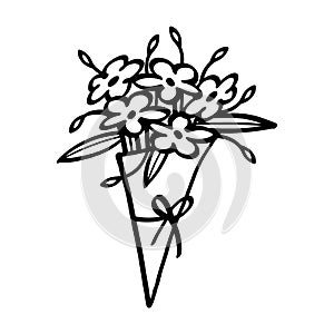 Flower bouquet outline illustration on white background