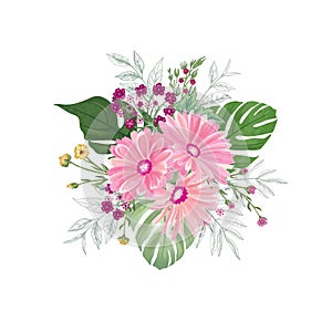 Flower bouquet over white background. Floral design greeting card