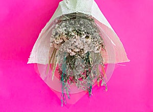Flower bouquet on pink background