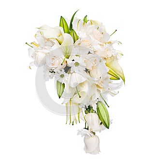 Flower bouquet of roses, lillies and camomile