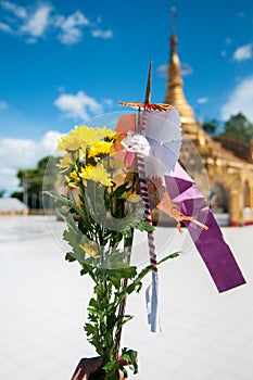 Flower bouquet to pay worship to Pyi Daw Aye pagoda in Kawthaung, Myanmar.
