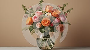 flower bouquet vase in simple background, ai