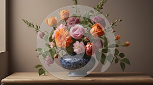 flower bouquet vase in simple background, ai