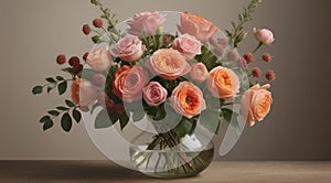flower bouquet vase in simple background, ai