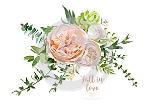 Flower Bouquet vector design object element. Peach, pink rose, e