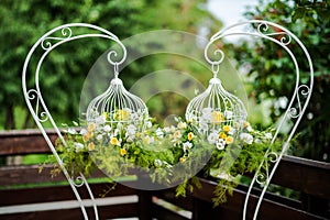 Flower bouquets in cages