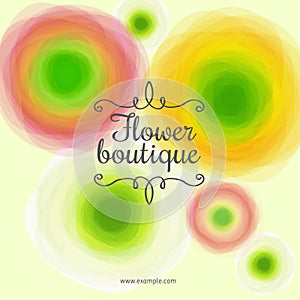 Flower boutique logo. Beautiful letters and curls on a background with flowers. Wedding Salon logo.