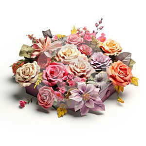 Flower box isolated on white created with Generative AI. Beautiful blossoming flowers.