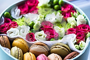 Flower box with macarons, Good idea for friendly gift