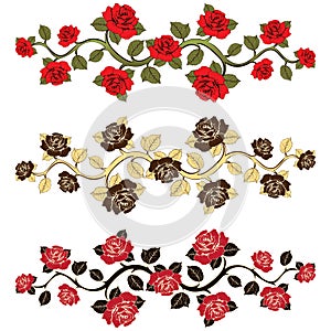 Flower branch roses set. Ornament with roses.