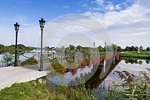 Flower bridge leading to Comana natural park