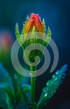 A flower bud with water droplets on it