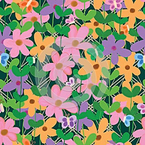 Flower buttefly fence seamless pattern