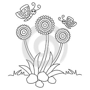 Flower with butterfly coloring page