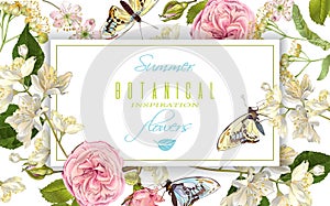 Flower butterfly horizontal banner