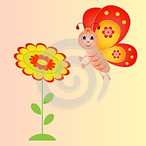 Flower and Butterfly Illustration on Pink Background