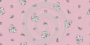 flower and butterfly pink seamless vector pattern