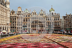 Flower Carpet Festival of Belgium in Grand Place of Brussels with its Historical Buildings