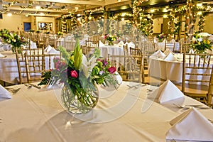 Flower centerpiece on table