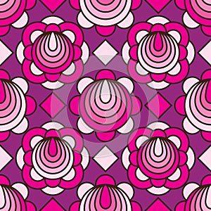 Flower circle line pink purple diamand shape seamless pattern