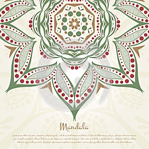 Flower circular background. A stylized drawing. Mandala. Stylized lace ornament. Indian floral ornament.