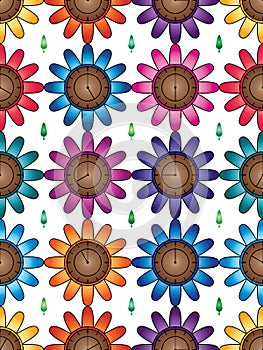 Flower clock colorful symmetry seamless pattern