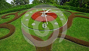 Flower clock in Geneve garden near Lake Geneva