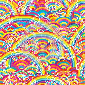 Flower colorful rainbow half circle effect seamless pattern