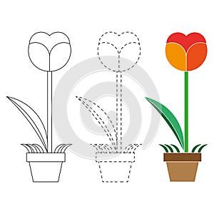 Flower coloring book and dotted line vector