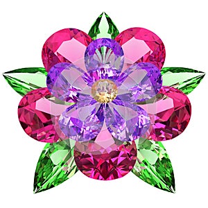 Flower composed of colored gemstones on white