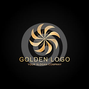 Flower concept golden luxury logo design with black background vector