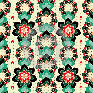 Flower crowns in vertical dotted pattern in green and red colors