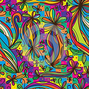 Flower curl draw rainbow colorful seamless pattern