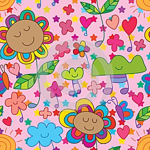 Flower cute music note seamless pattern