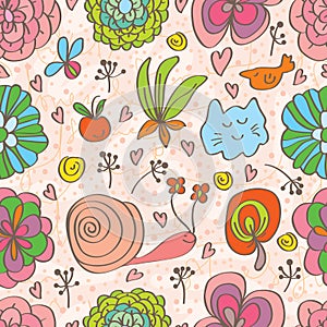 Flower decor doddle cute seamless pattern