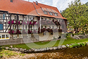 Flower decorated house in Schiltach village, Baden-Wurttemberg state, Germa