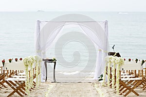 Flower decoration chair on beach wedding venue